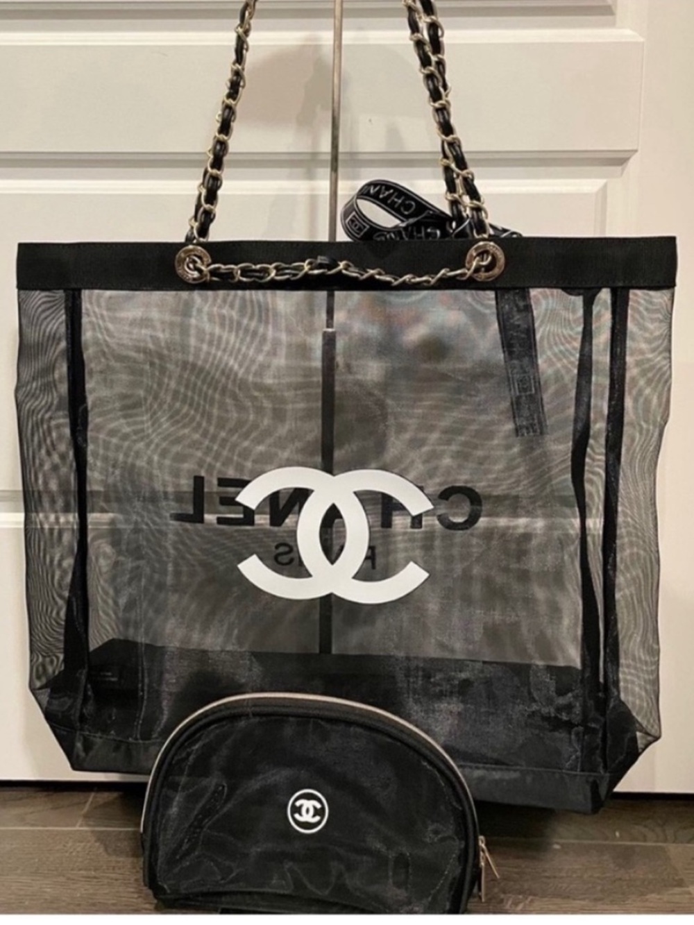 Chanel beauty gift Black mesh tote